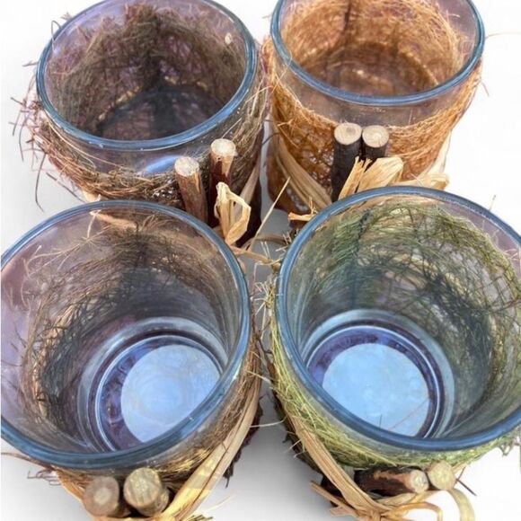 Rustic Glass Candle Holders Set - Brown, Green, Blue - Picture 5 of 6